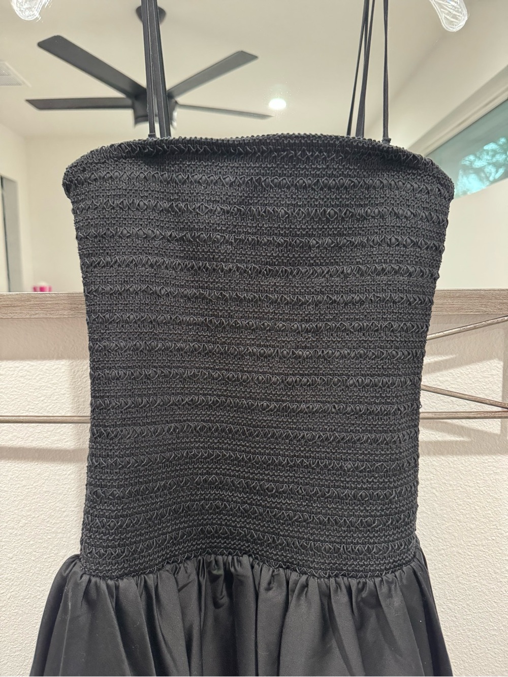 Alice + Olivia Black Smocked Mini Dress with Thin Straps - Picture 6 of 7